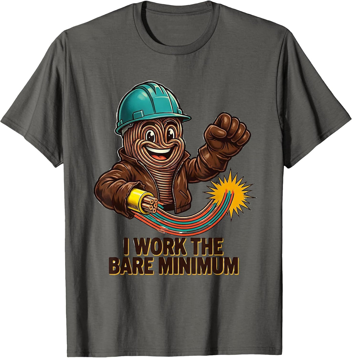 Men's I Work The Bare Minimum Funny Electrician Lineman Skeleton T-Shirt - Asphalt Grey