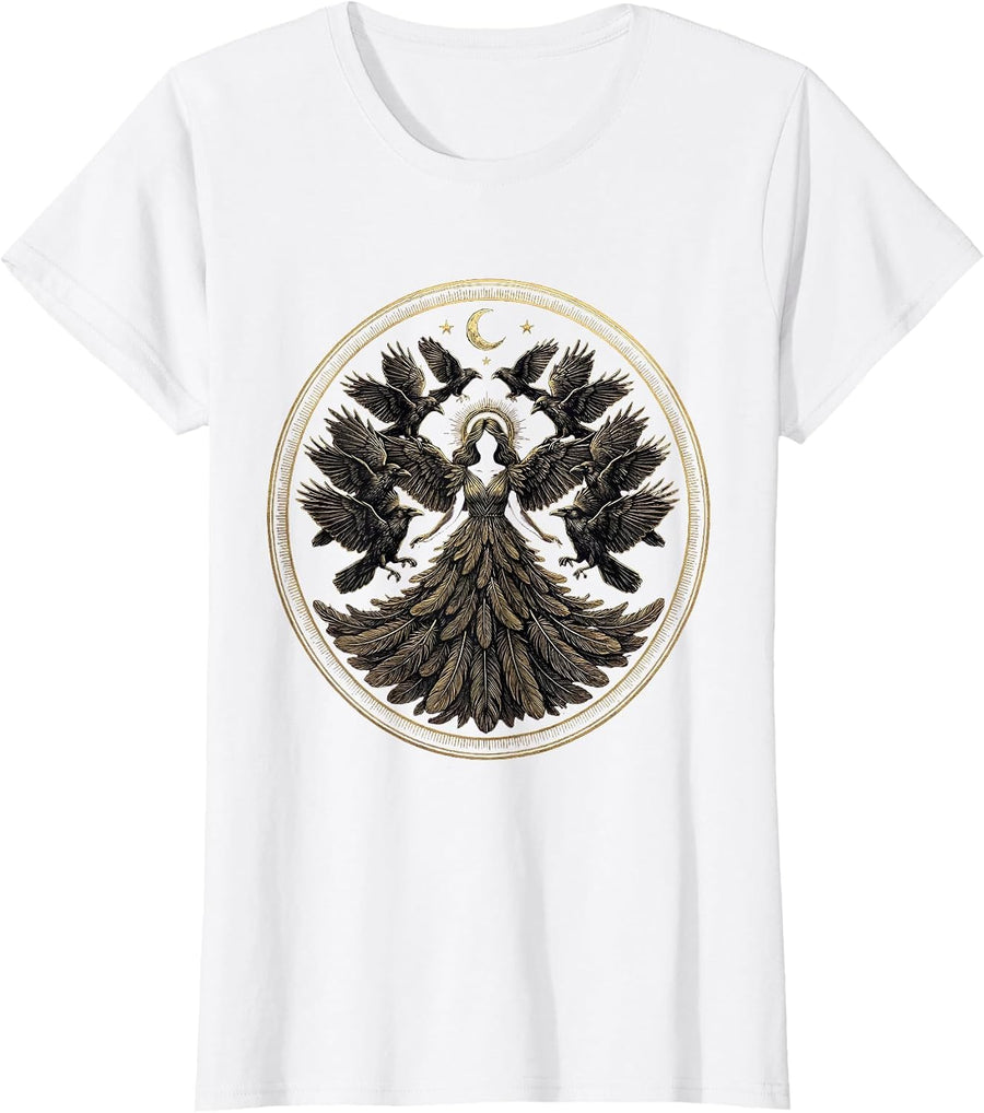 Women's Flock of Crows Female Silhouette Art Design T-Shirt - White
