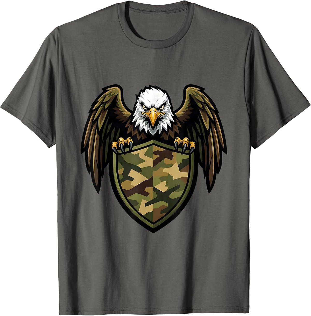 Bald Eagle Camo Shield Patriotic Graphic T-Shirt - Asphalt Grey