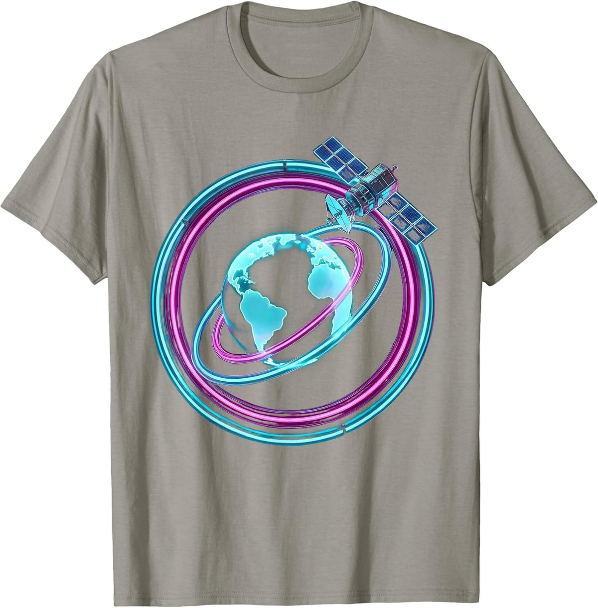 Y2K Satellite Orbit Earth Retro Space Graphic T-Shirt - Slate Grey