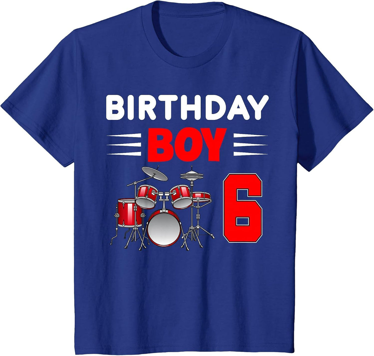 Cool Birthday Boy 6 Drums 6th Bday 6 Years Old T-Shirt - Royal Blue