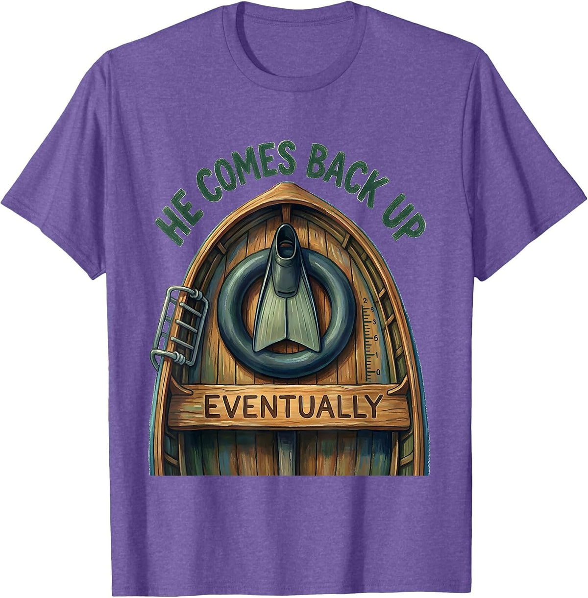 Men's He Comes Back Up Eventually Funny Scuba Diver Humor T-Shirt - Purple Heather