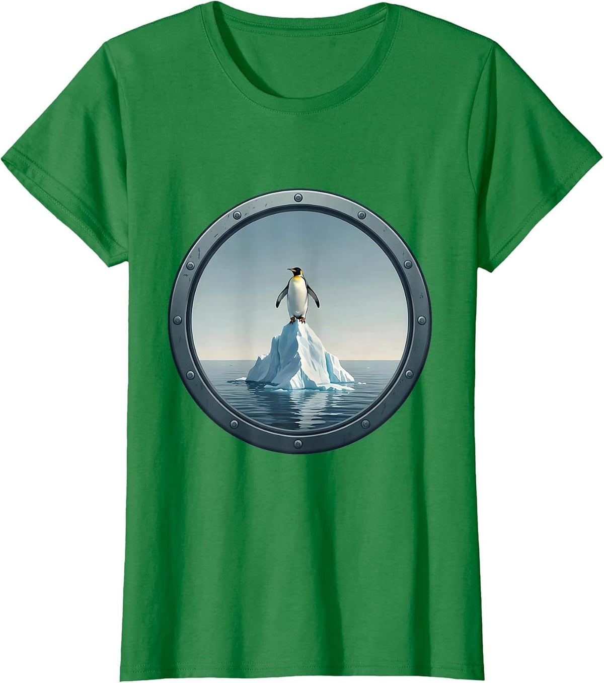 Women's Penguin on Melting Iceberg Climate Art T-Shirt - Kelly Green