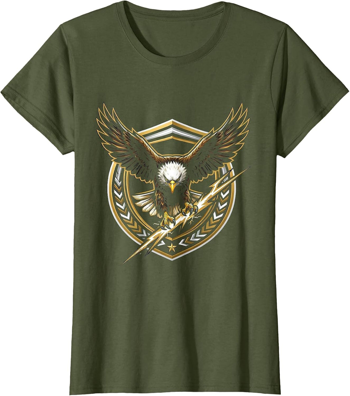 Women's Master Debater Eagle Lightning Bolt Graphic T-Shirt - Olive Green