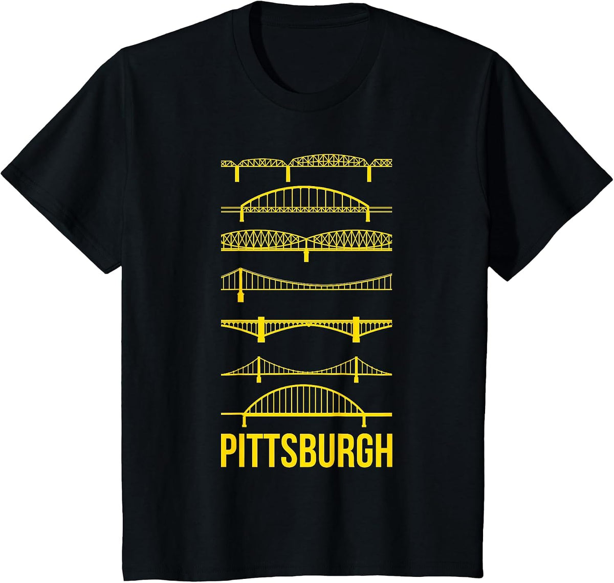 Pittsburgh Bridges Black and Yellow Silhouettes T-Shirt - Black