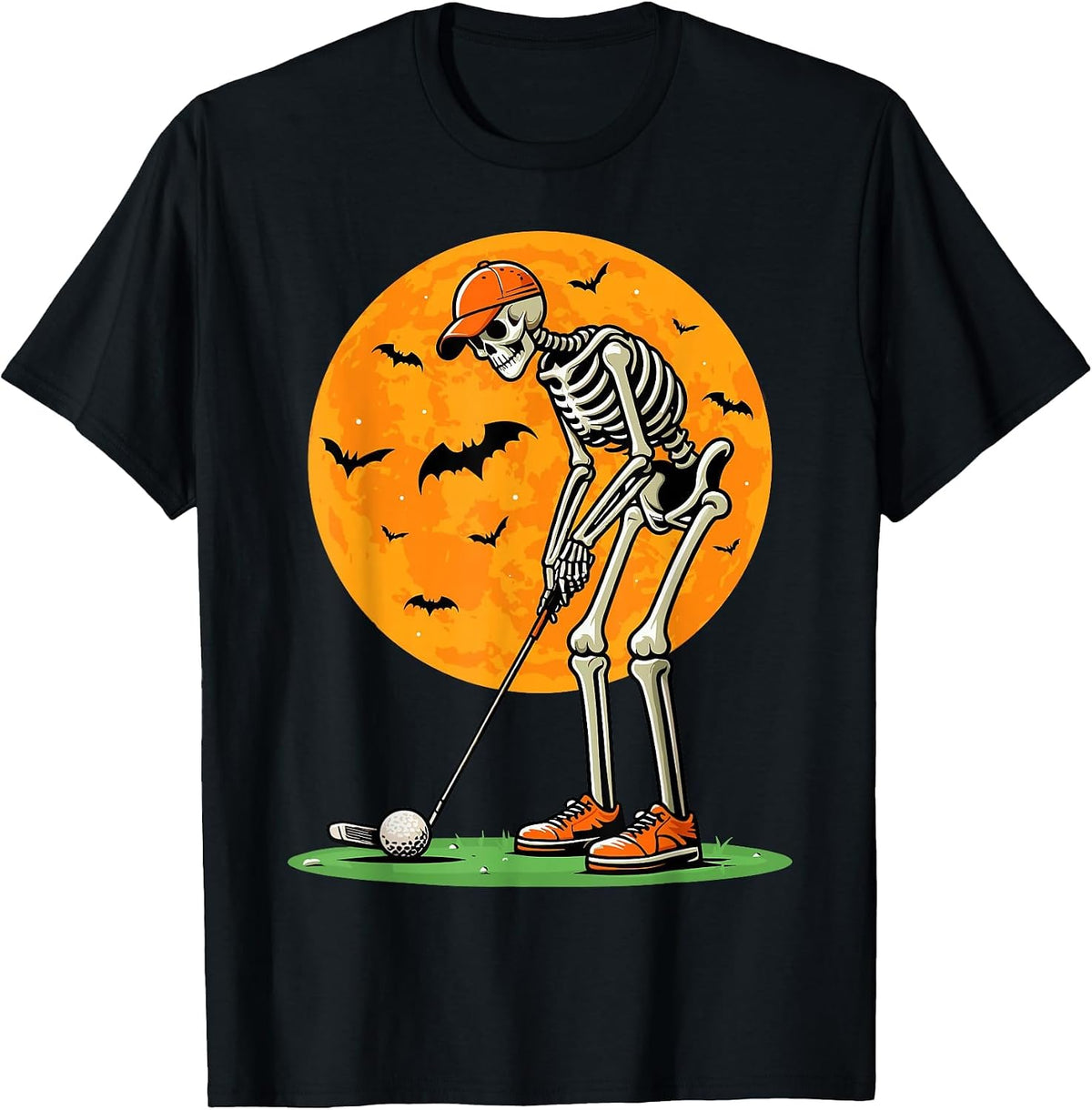 Halloween Golf Skeleton Spooky Golfer Halloween Golfing T-Shirt - Black