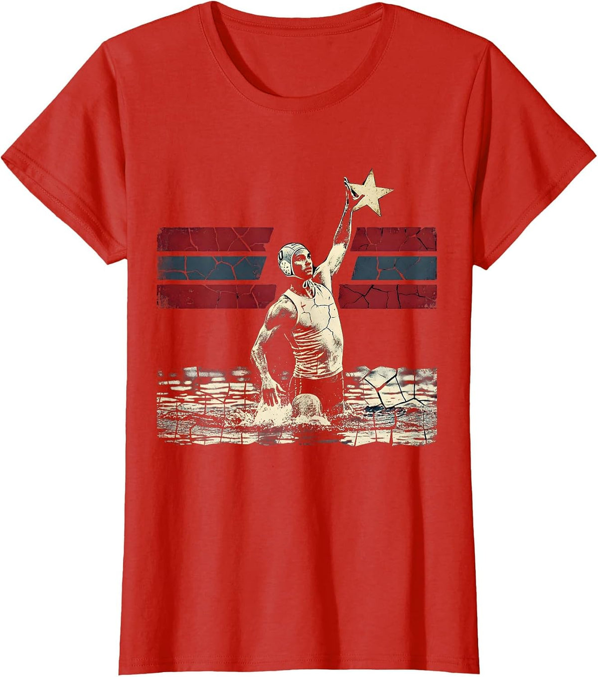 Water Polo Player Lunging for Goal Graphic T-Shirt - Red