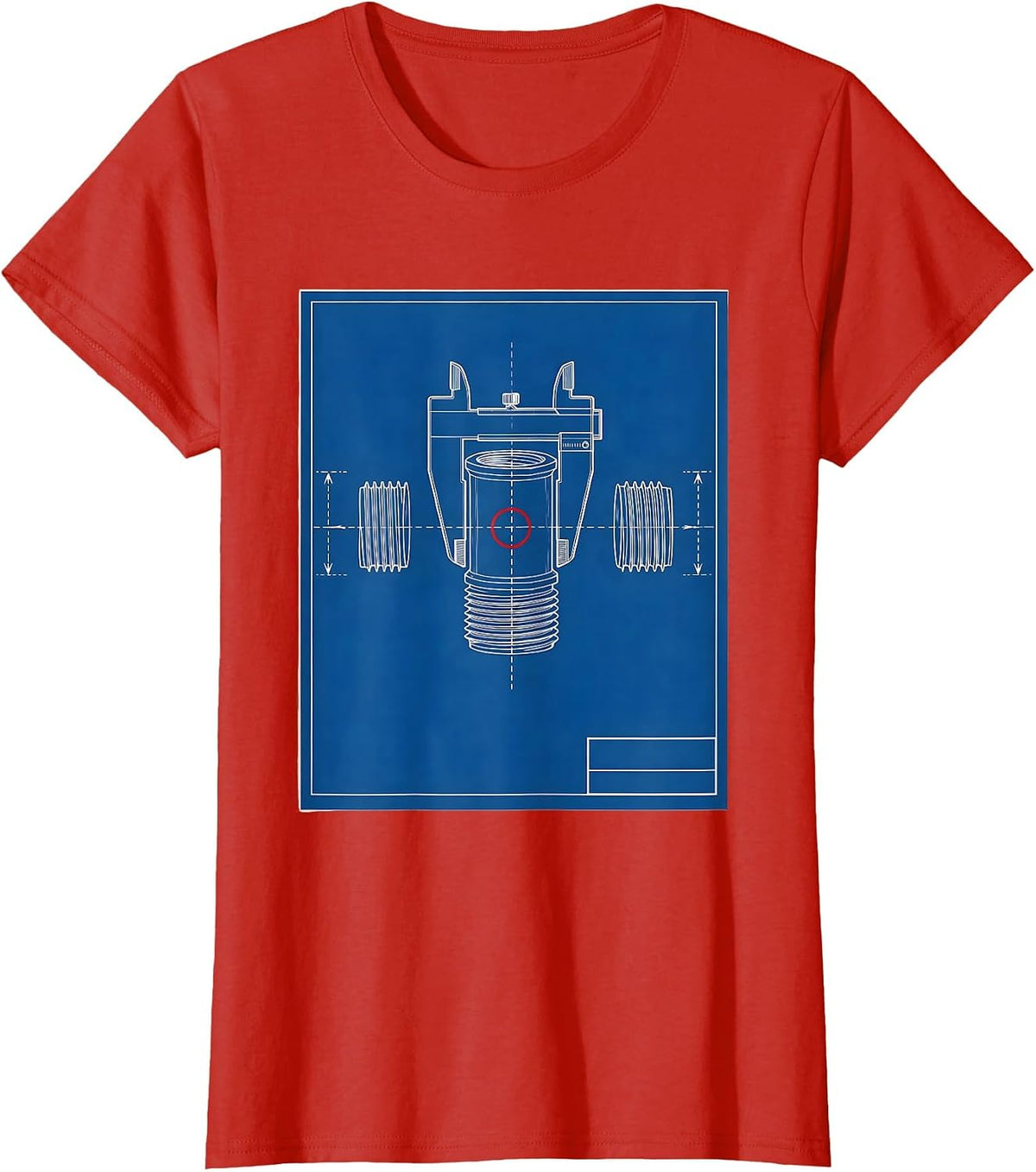 Women's Threaded Pipe Nipple Plumbing Trade Humor Blueprint T-Shirt - Red