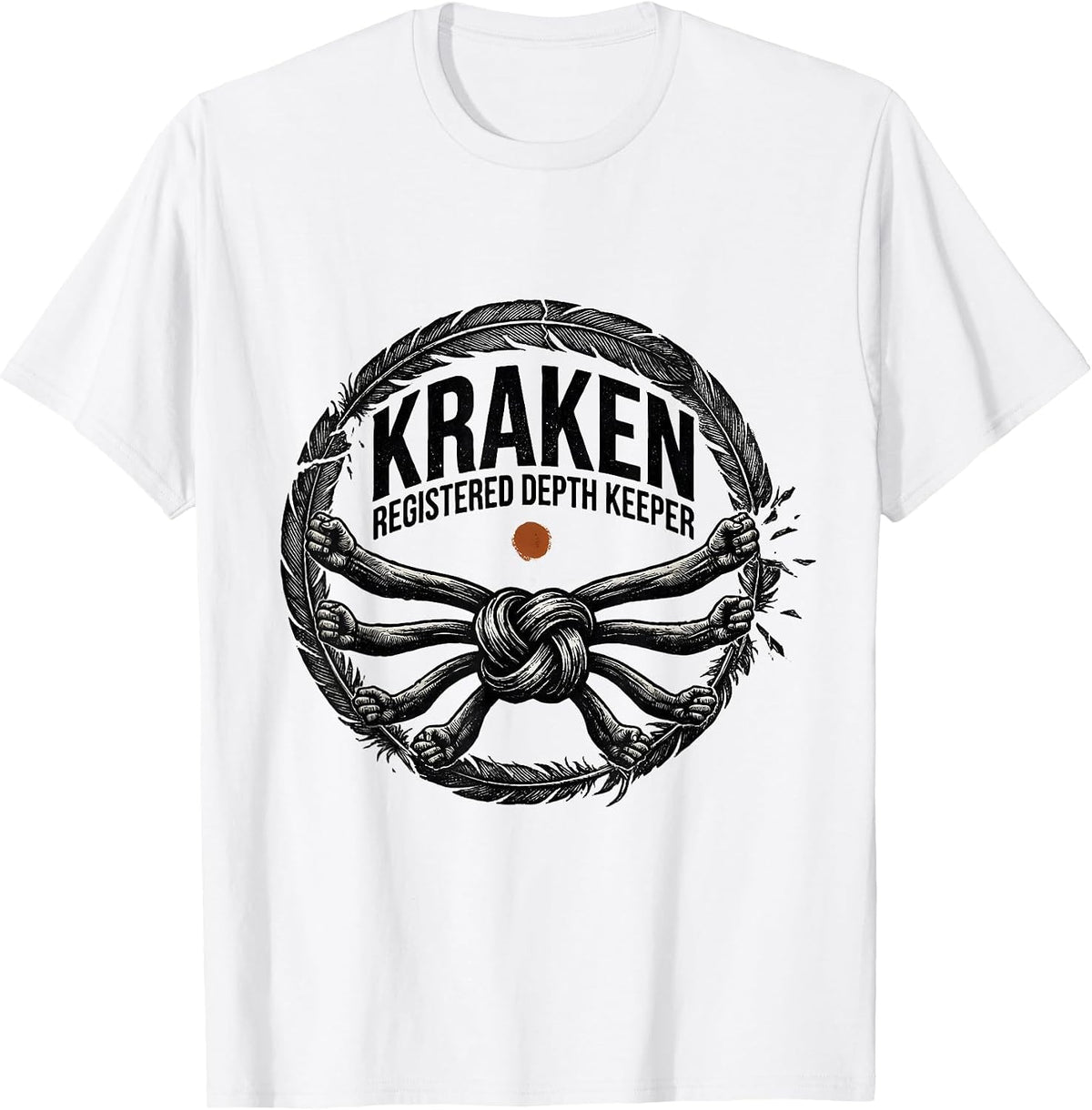 Men's Kraken Registered Depth Keeper Rubber Stamp Octopus Lover T-Shirt - White