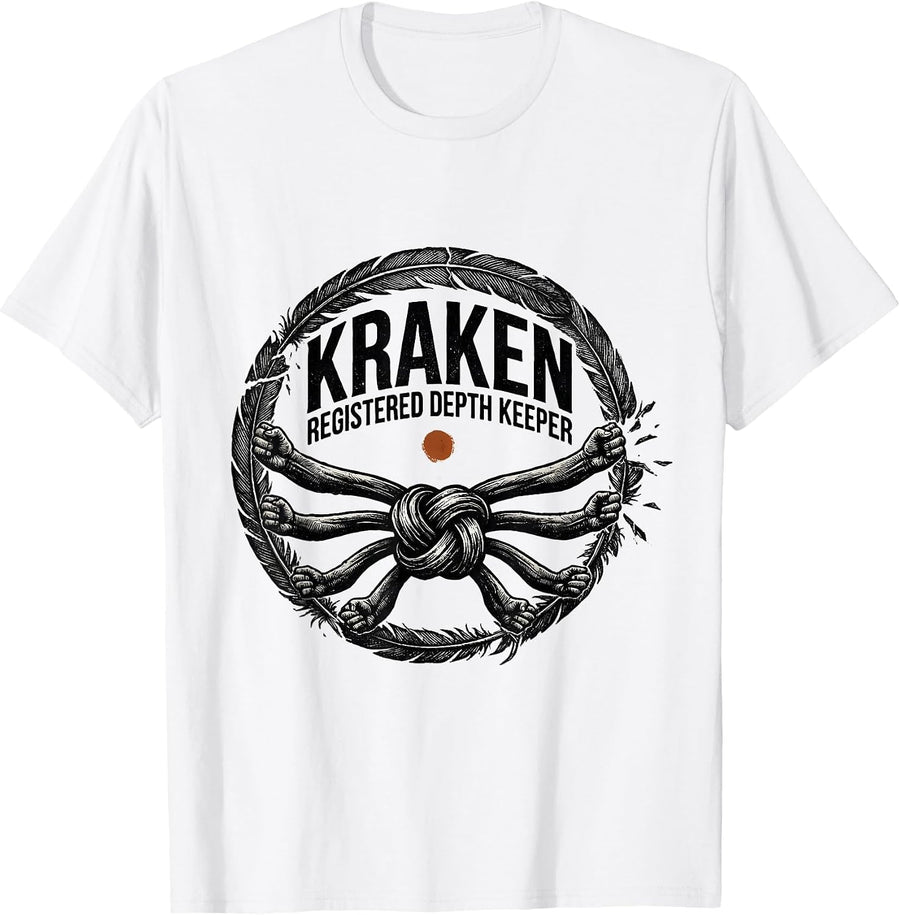 Men's Kraken Registered Depth Keeper Rubber Stamp Octopus Lover T-Shirt - White