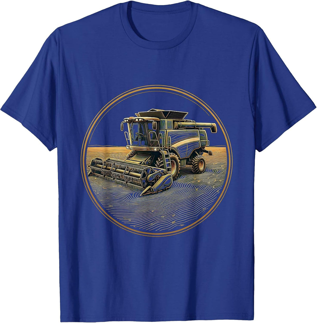 Men's Nebraska Vintage Combine Harvester Wheat Field T-Shirt - Royal Blue