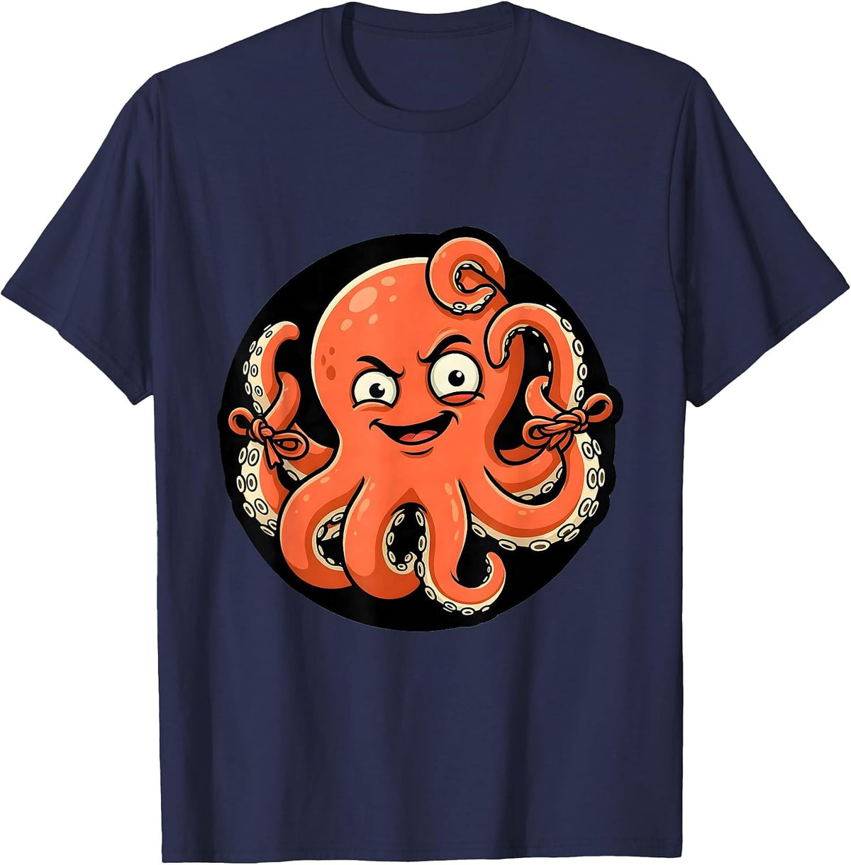Men's Derpy Octopus Tangled in Its Own Tentacles T-Shirt - Navy Blue