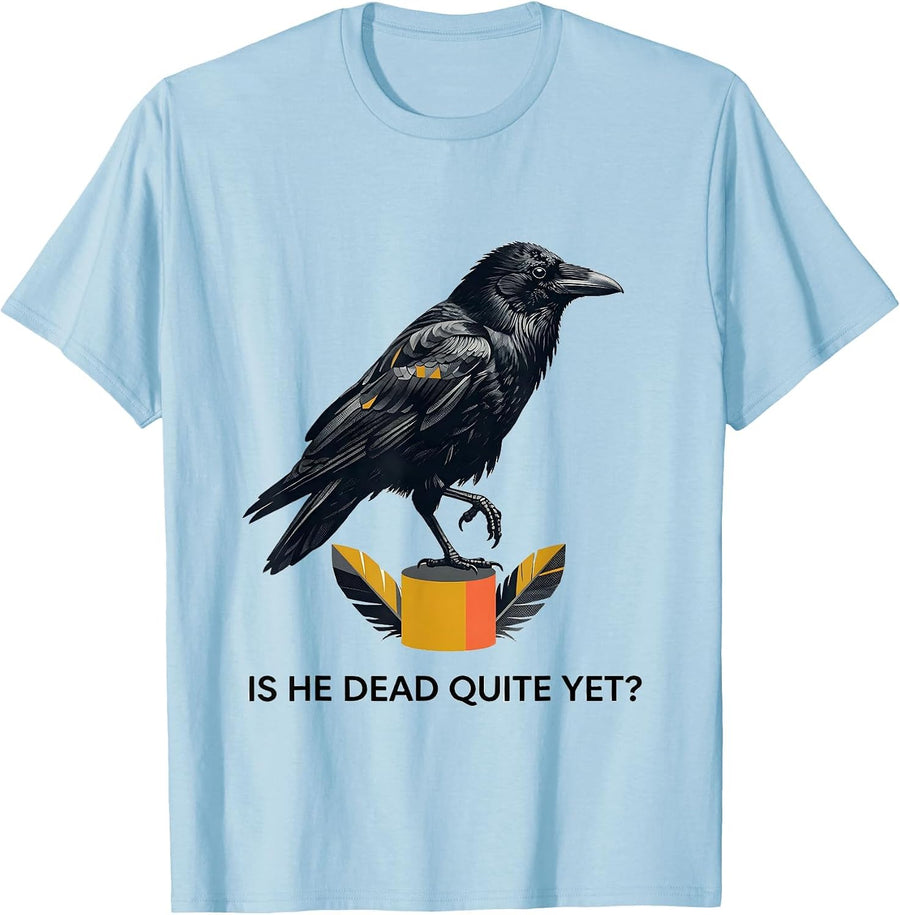 Men's Is He Dead Quite Yet Midcentury Modern Dark Humor Crow T-Shirt - Baby Blue
