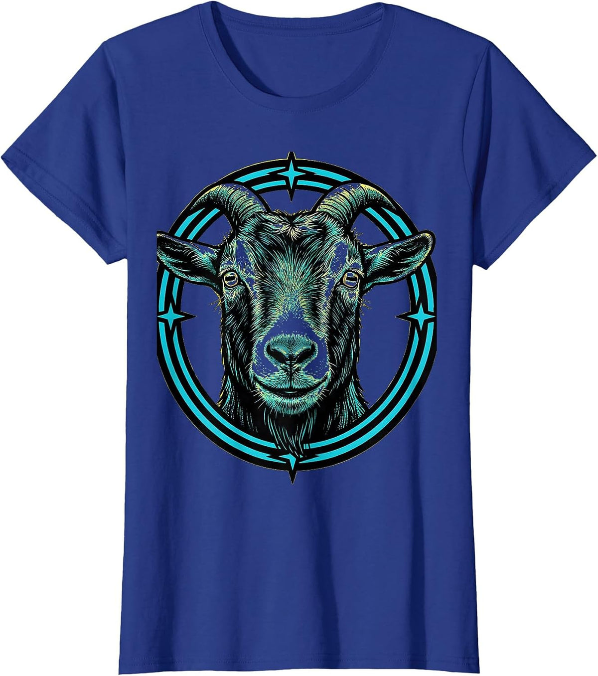 Women's Goat Staring Directly Into Camera Illustration T-Shirt - Royal Blue