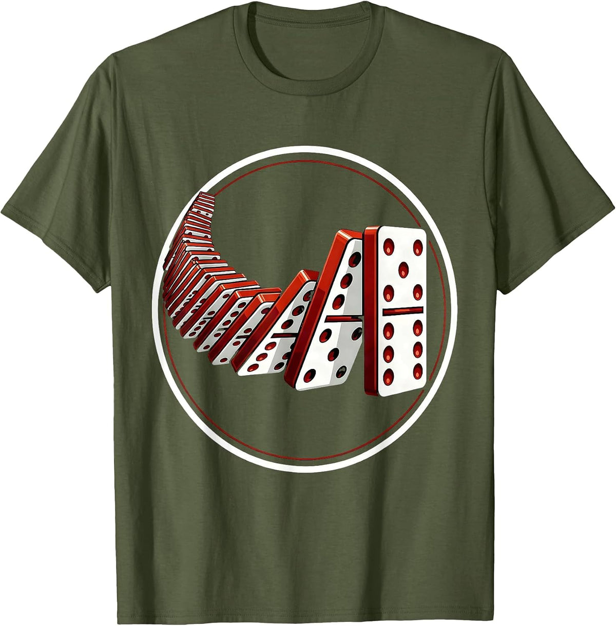 Domino Chain Collapse Graphic Tee T-Shirt - Olive Green
