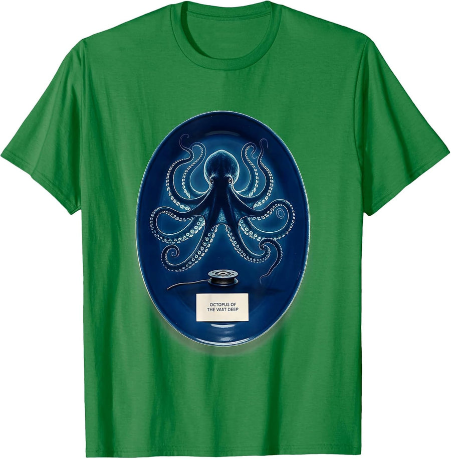 Men's Octopus of the Vast Deep Cyanotype Photogram Ocean Animal T-Shirt - Kelly Green