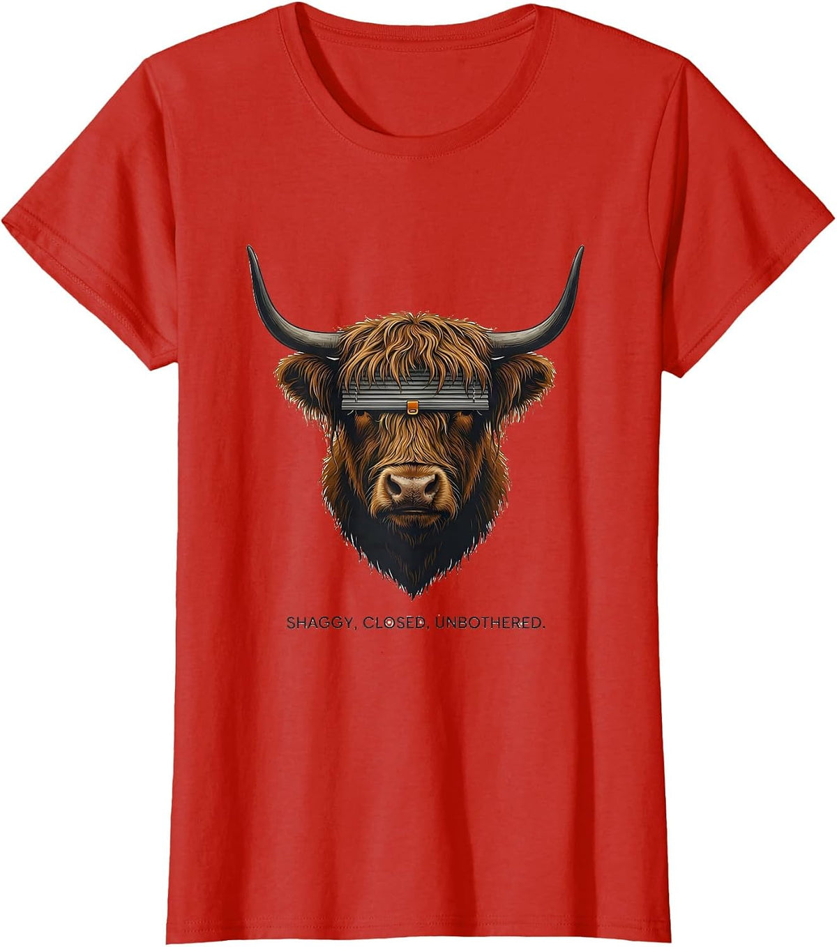 Shaggy Closed Unbothered Editorial Conceptual Highland Cow T-Shirt - Red