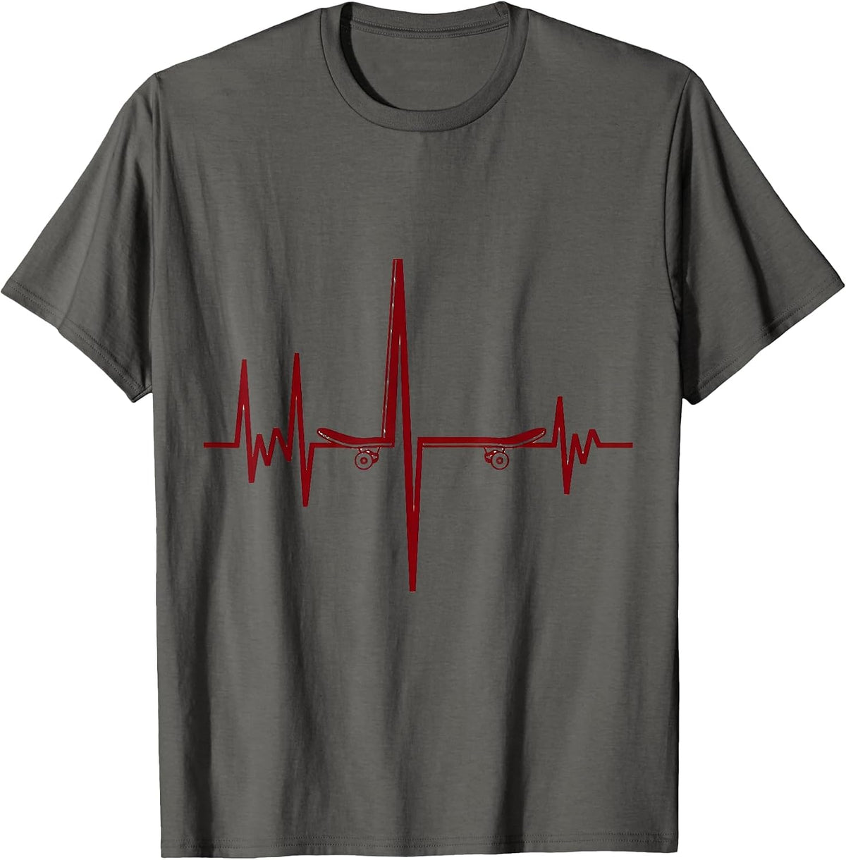 Skateboard Pulse Line Hobbyist Gift T-Shirt - Asphalt Grey
