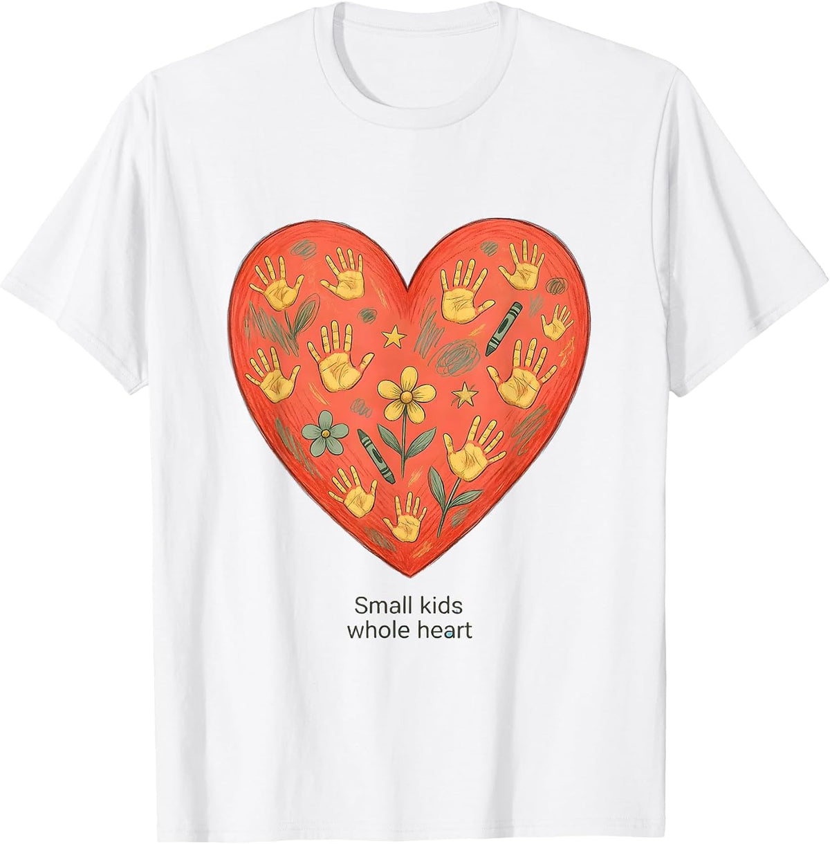 Men's Small Kids Whole Heart Preschool Teacher Design T-Shirt - White