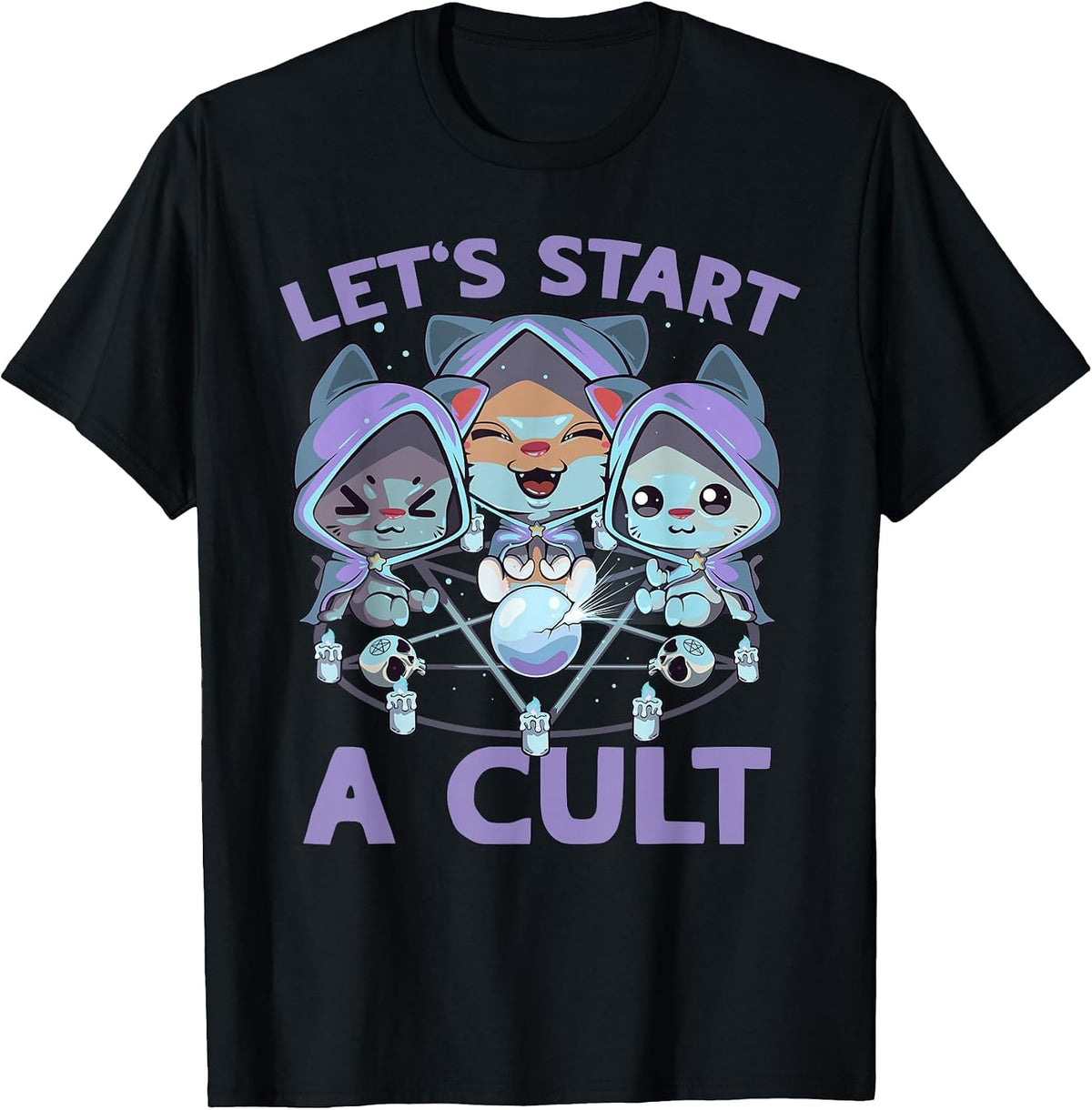Pastel Goth Kawaii Occult Cats Summon Let's Start A Cult Cat T-Shirt - Black