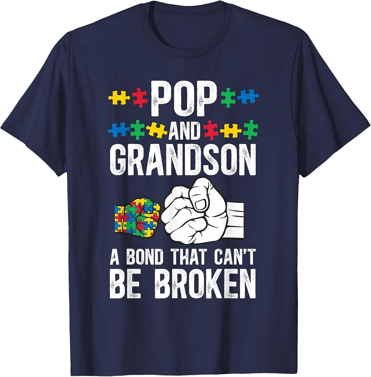 Proud Autism Pop and Grandson Autism Warrior Pop Grandpa T-Shirt - Navy Blue