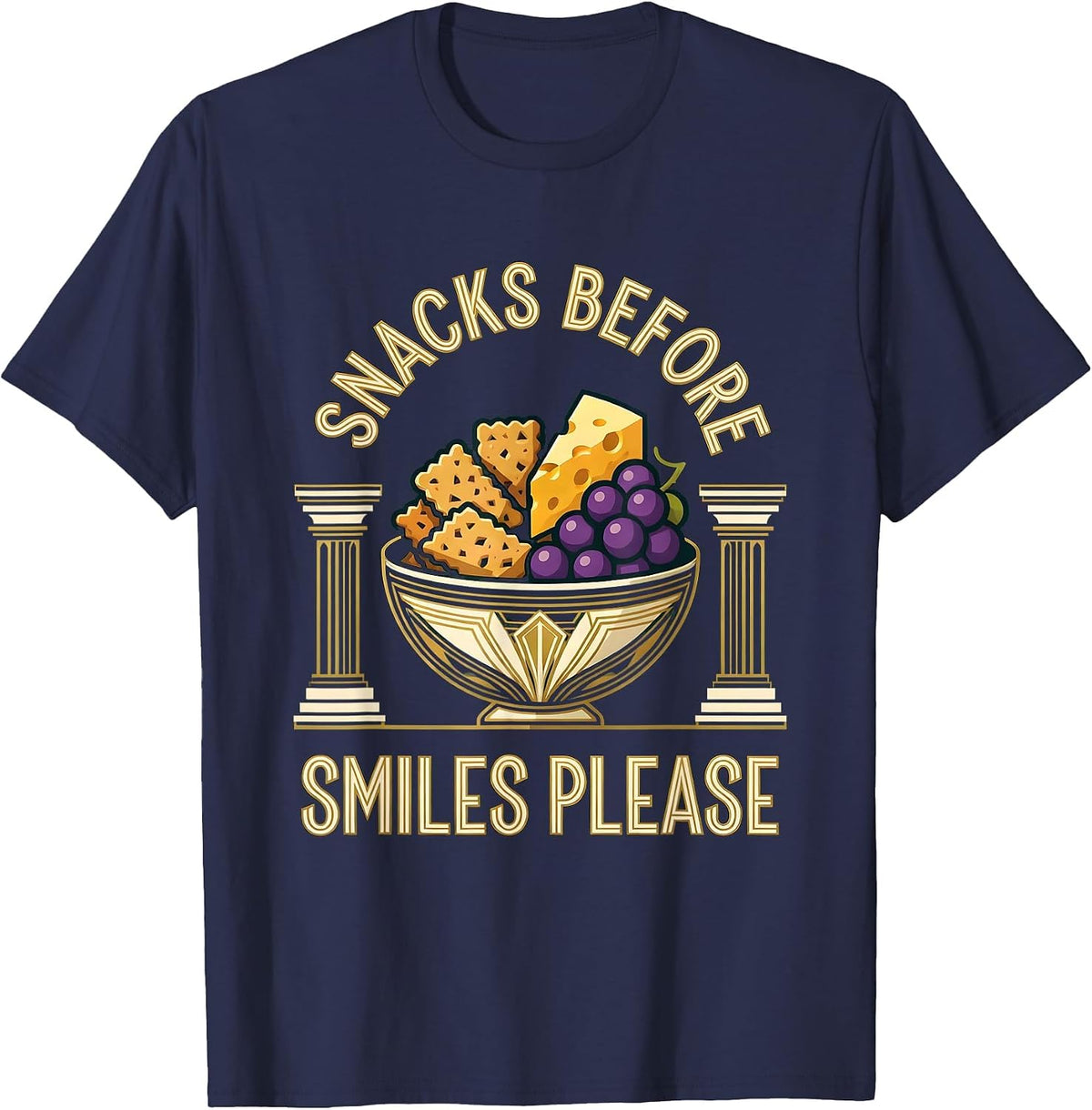 Men's Snacks Before Smiles Please Funny Design T-Shirt - Navy Blue