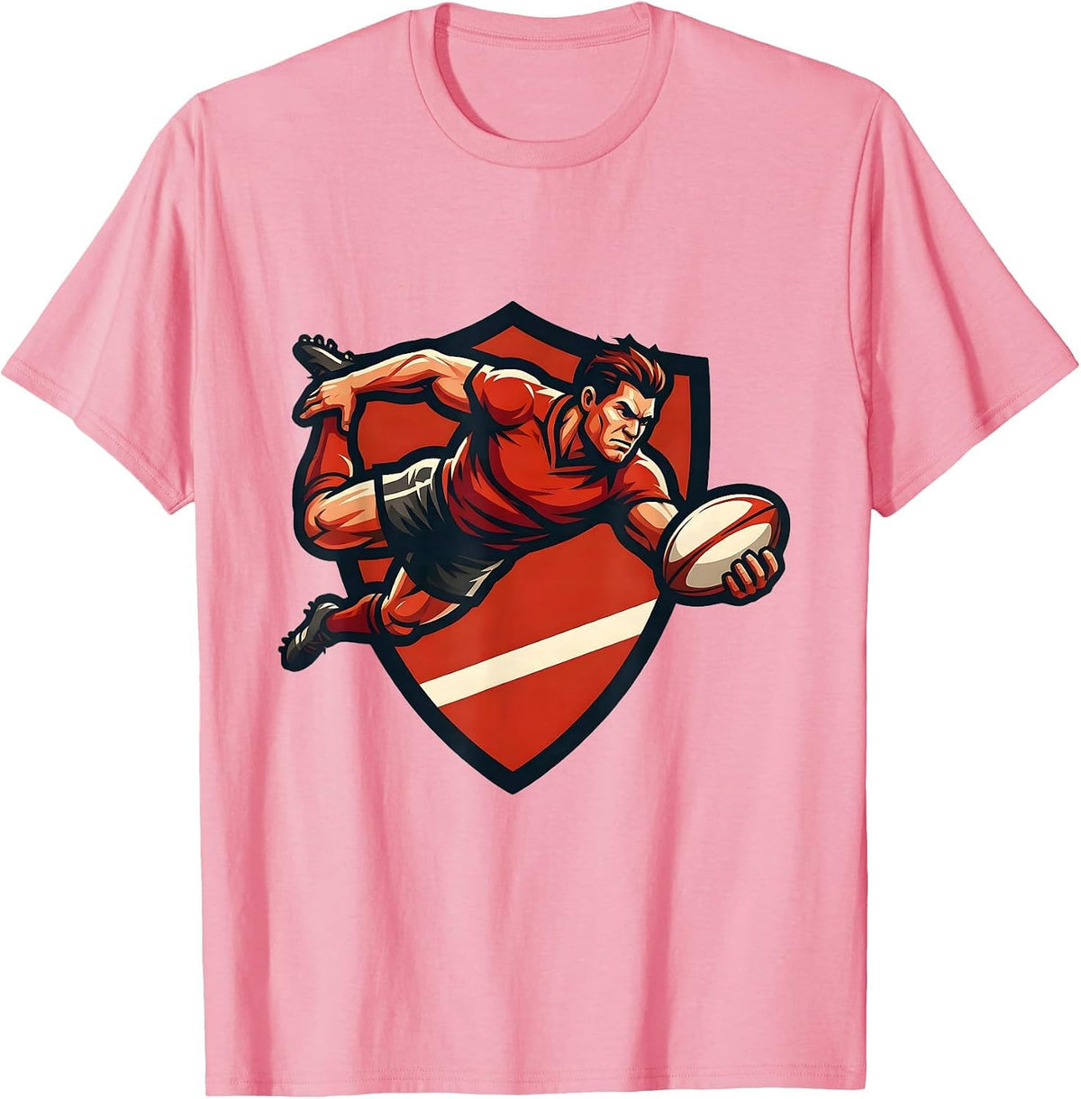 Men's Rugby Try Line Dive Graphic Design T-Shirt - Pink