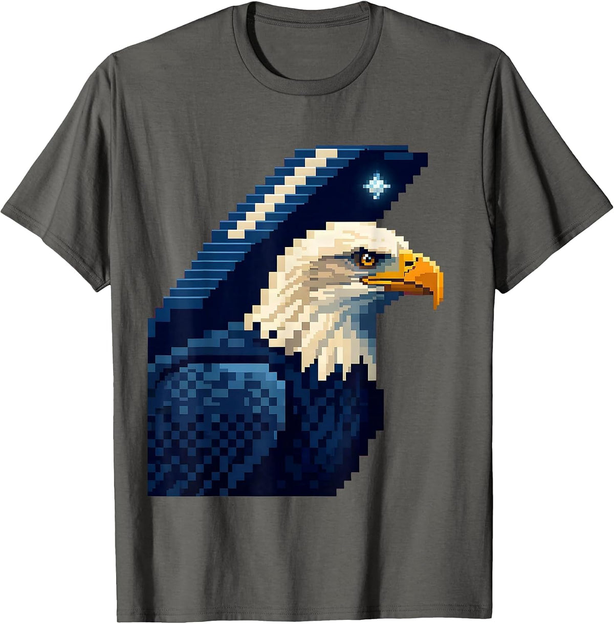 Men's Bald Eagle Pixel Art Mascot Fan Family Pride T-Shirt - Asphalt Grey