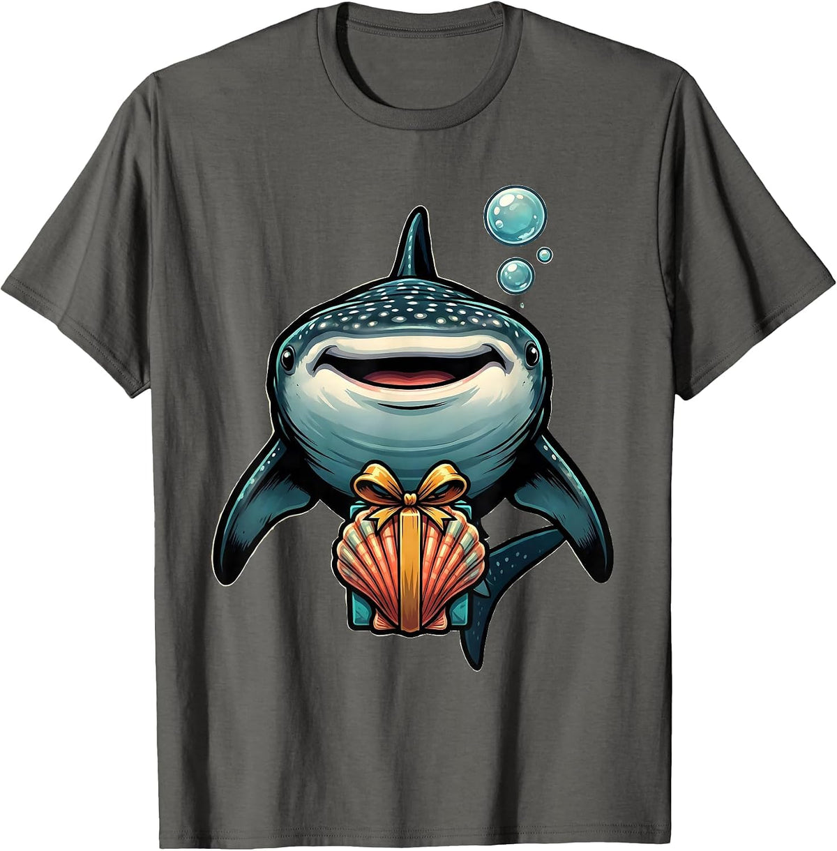 Whale Shark Cartoon Gift Seawater Humor Ocean Animal Lover T-Shirt - Asphalt Grey
