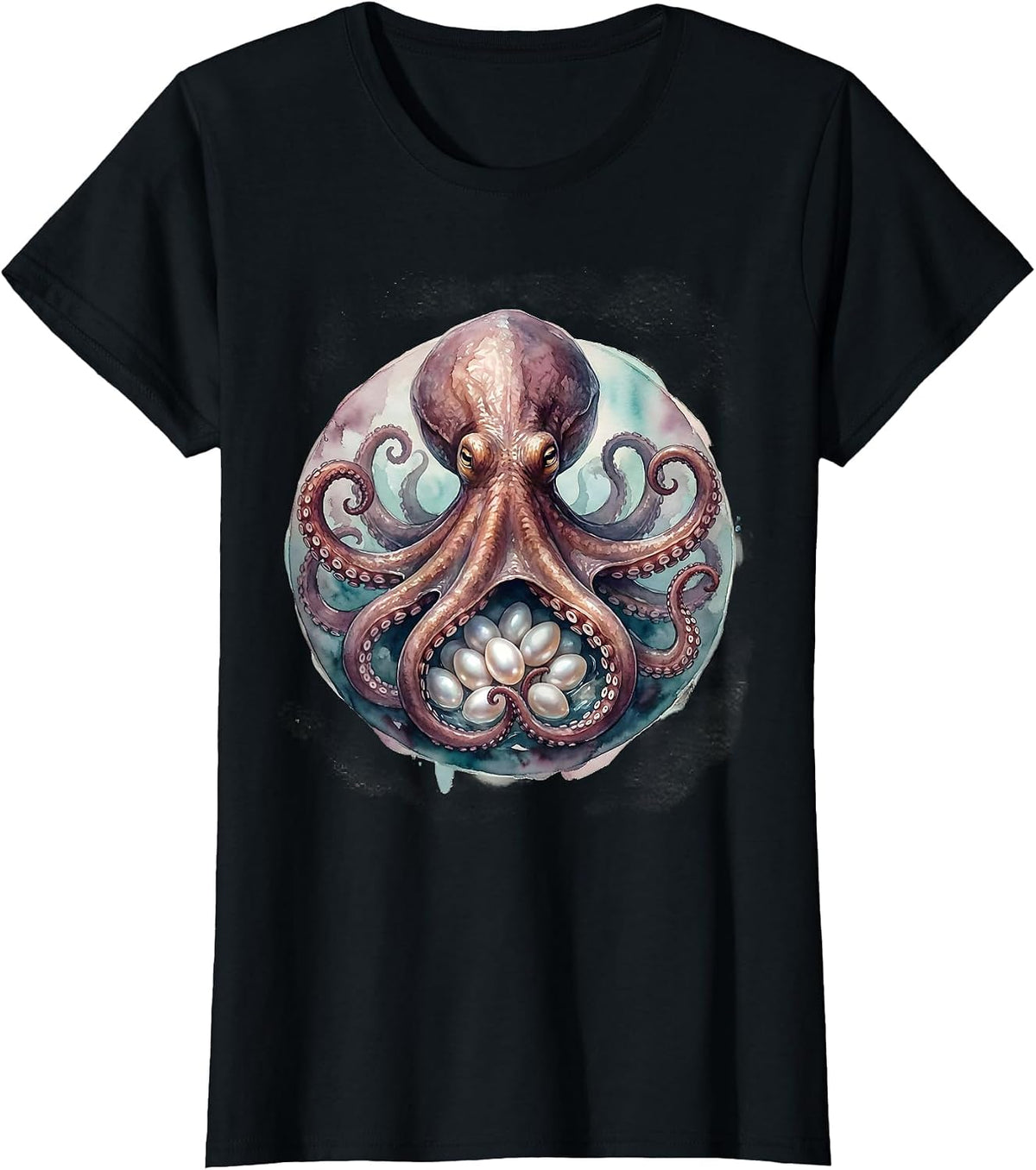 Octopus Mom Sheltering Eggs Maternal Art T-Shirt - Black
