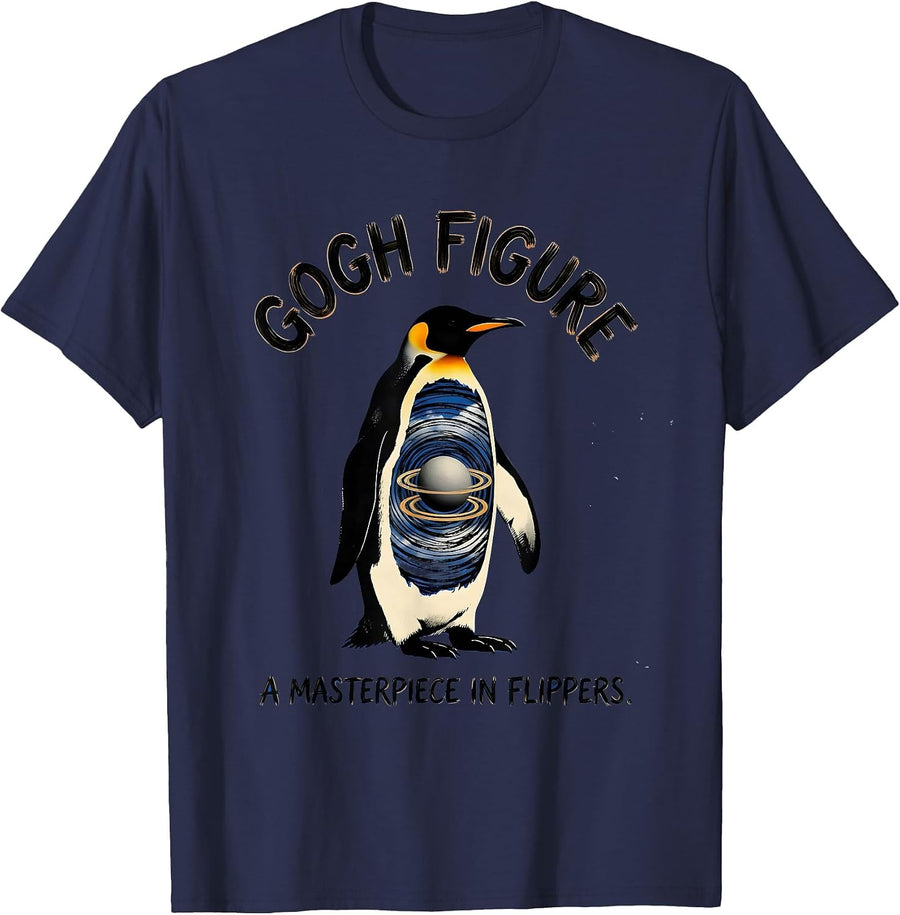 Gogh Figure | A Masterpiece In Flippers Penguin Art T-Shirt - Navy Blue