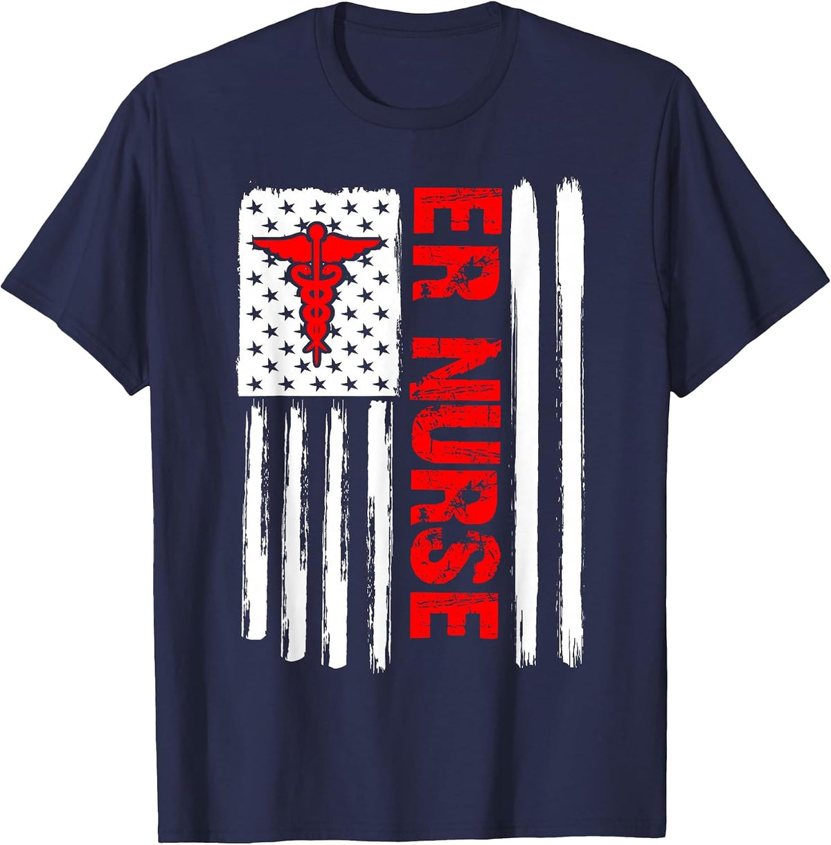 ER Nurse Emergency Room Nurse US Flag Vintage T-Shirt - Navy Blue