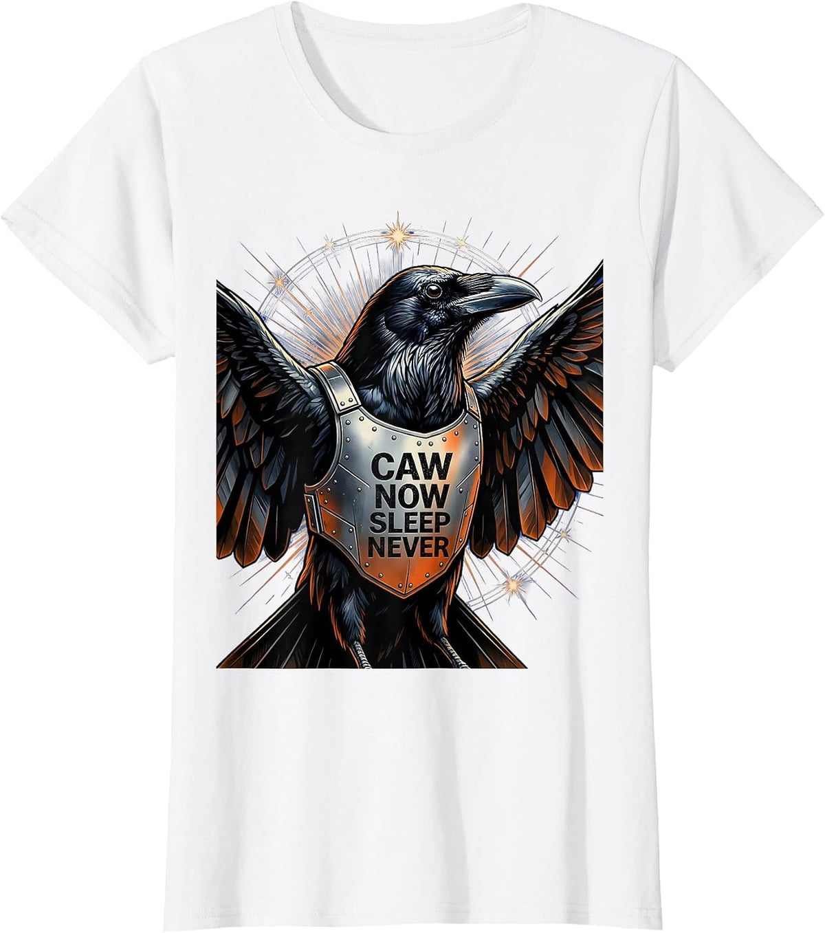 Women's Caw Now Sleep Never Crow Night Owl Design T-Shirt - White