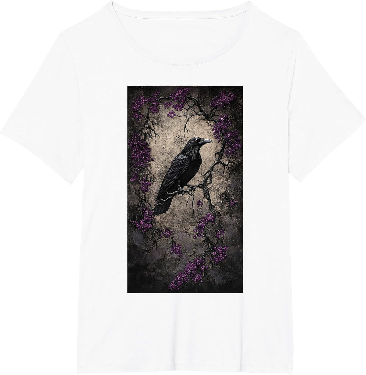 Gothic Raven Blackbird Gothic Art Floral Nature T-Shirt - White