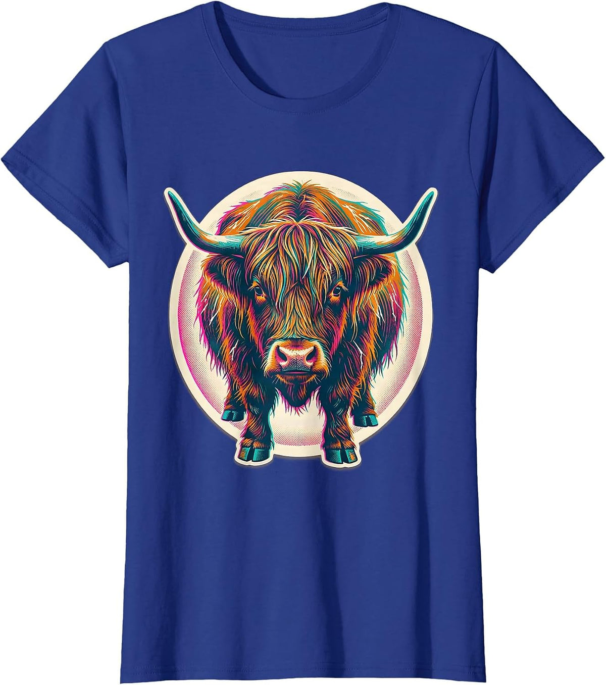 Women's Sealed Highland Cow Badge Funny Farm Animal Lover Humor T-Shirt - Royal Blue