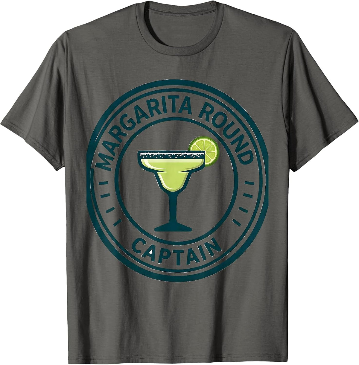Margarita Round Captain Funny Cocktail Humor Drinking Lover T-Shirt - Asphalt Grey