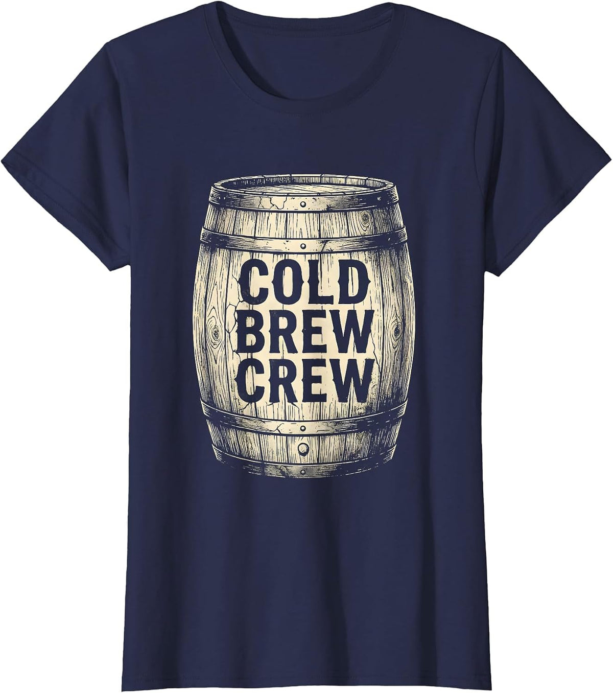 Women's Cold Brew Crew Coffee Lover Graphic Design T-Shirt - Navy Blue