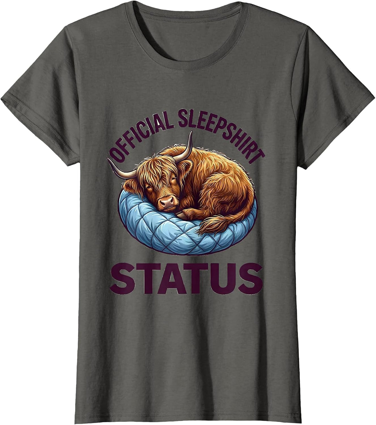 Women's Official Sleepshirt Status Cute Kawaii Highland Cow Cozy T-Shirt - Asphalt Grey