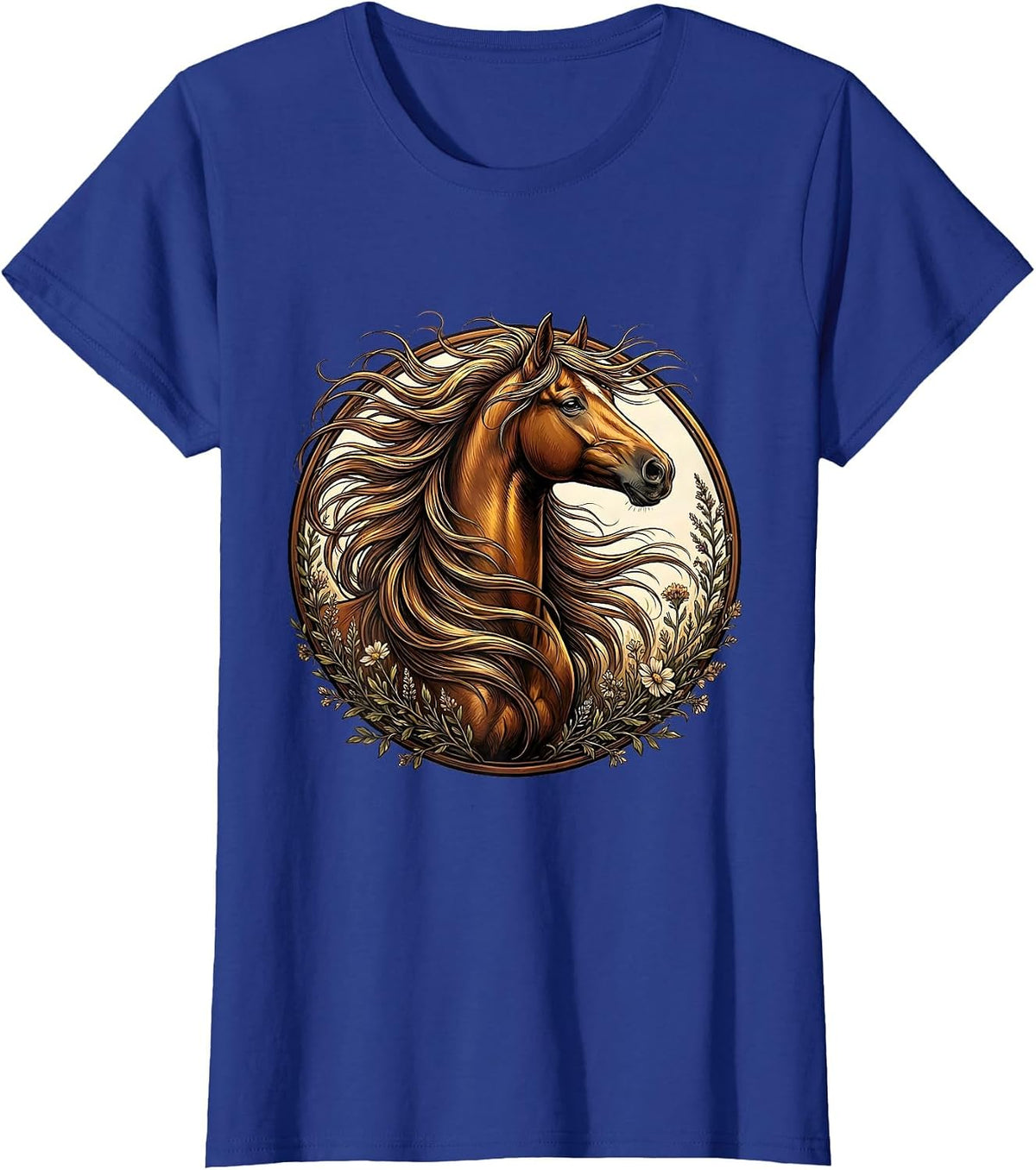 Women's Wild Horse Mane Flowing in the Wind Graphic T-Shirt - Royal Blue