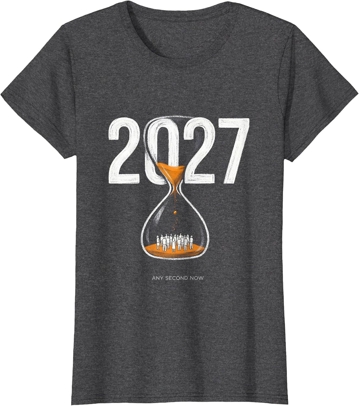Women's 2027 Any Second Now Editorial Conceptual New Year Party T-Shirt - Dark Heather Grey