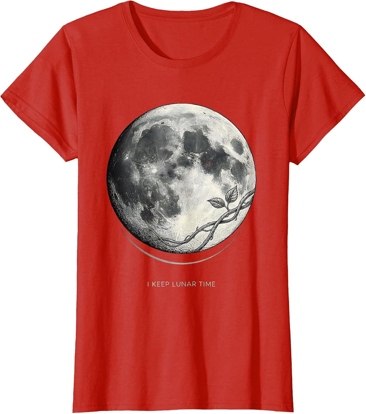 Women's I Keep Lunar Time Vintage Celestial Moon Phase Botanical T-Shirt - Red