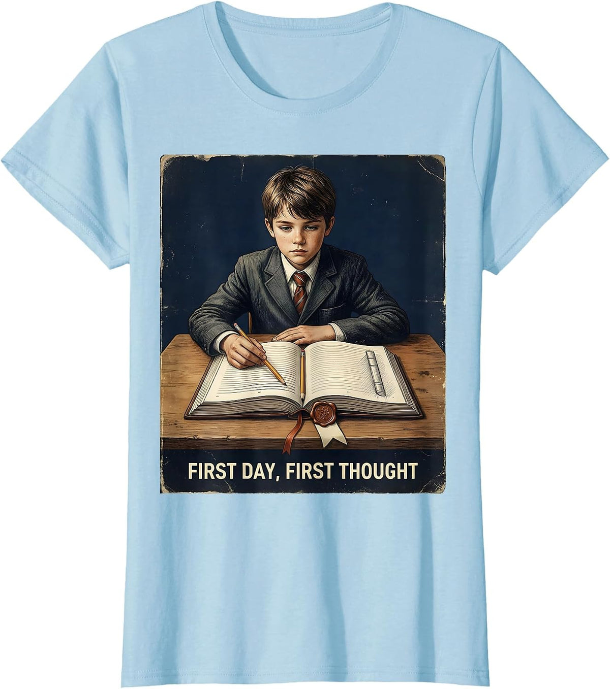 First Day, First Thought Vintage English Teacher T-Shirt - Baby Blue