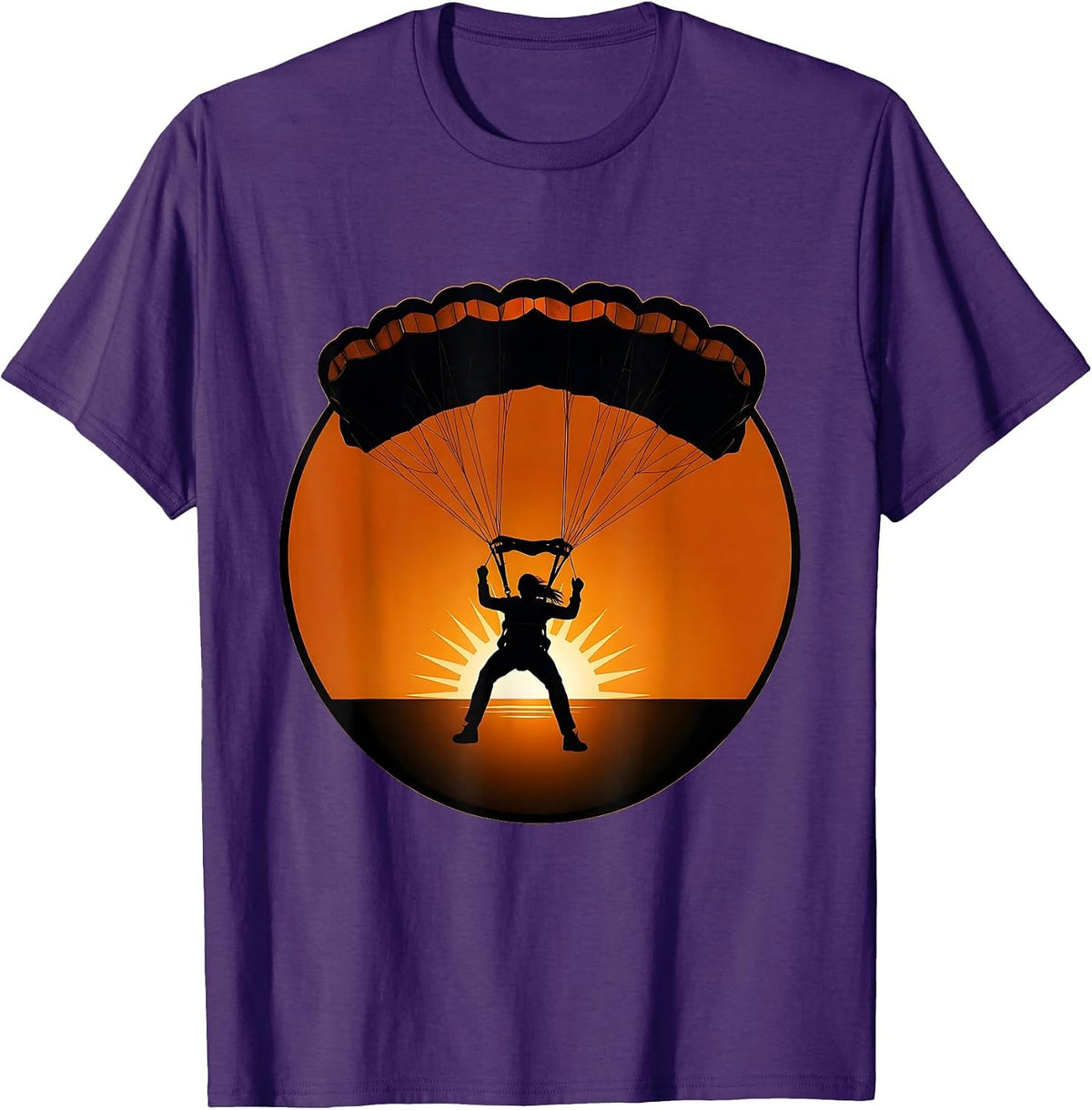 Parachute Landing at Sunset Skydiving Illustration T-Shirt - Purple