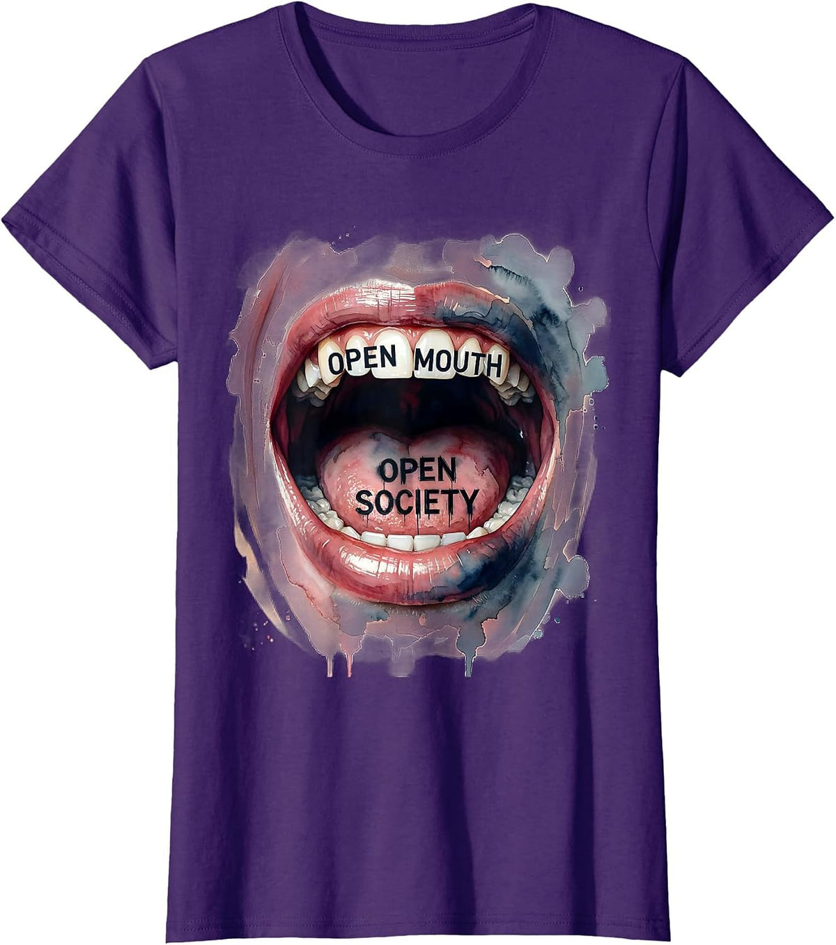 Women's Open Mouth Open Society Free Speech Design T-Shirt - Purple