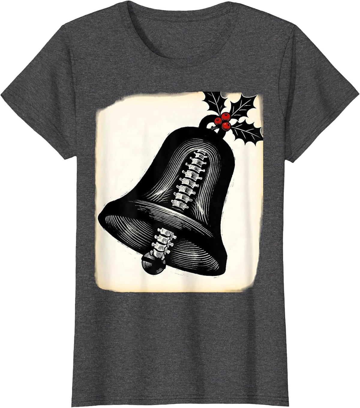 Women's Diagonal Radiographic Christmas Bell Radiology Tech Humor T-Shirt - Dark Heather Grey