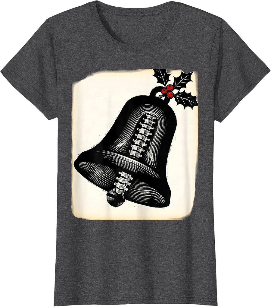 Women's Diagonal Radiographic Christmas Bell Radiology Tech Humor T-Shirt - Dark Heather Grey