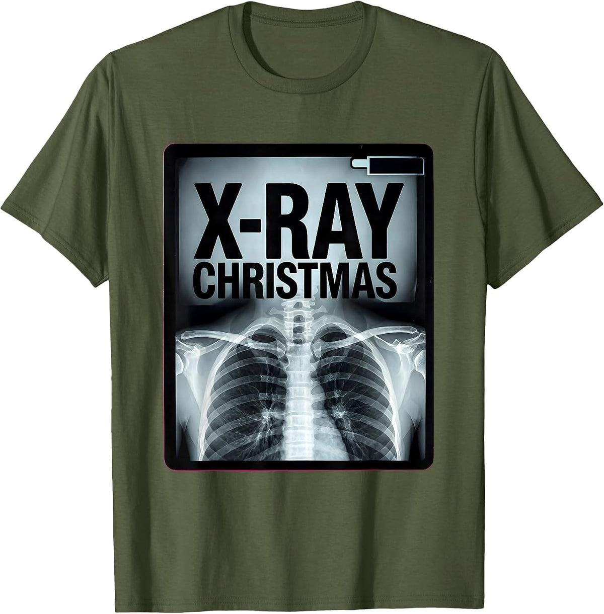 Men's X-Ray Christmas Funny Radiology Tech Skeleton Humor T-Shirt - Olive Green