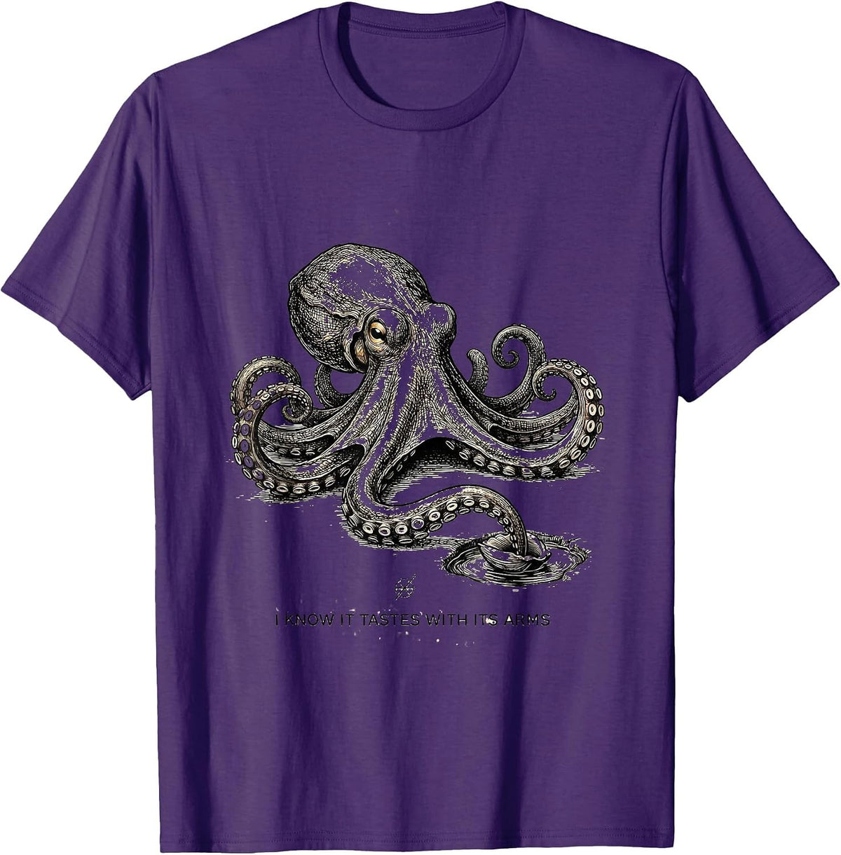 I Know It Tastes With Its Arms Vintage Octopus Marine T-Shirt - Purple