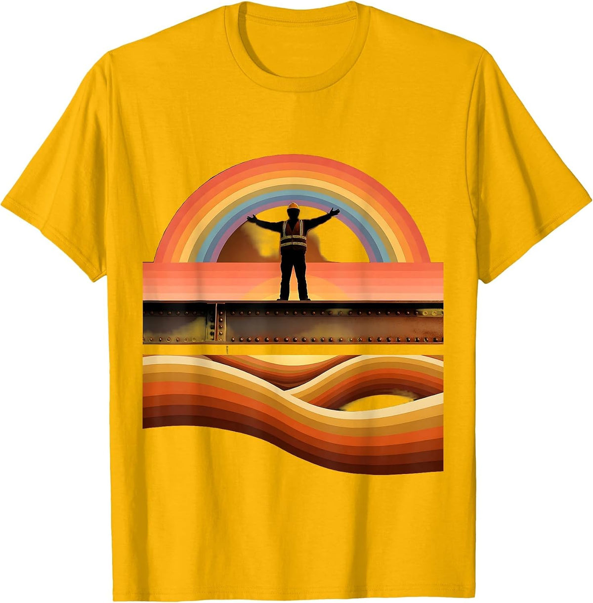 Labor Day Ironworker High-Rise Steel Beam Graphic T-Shirt - Golden Yellow