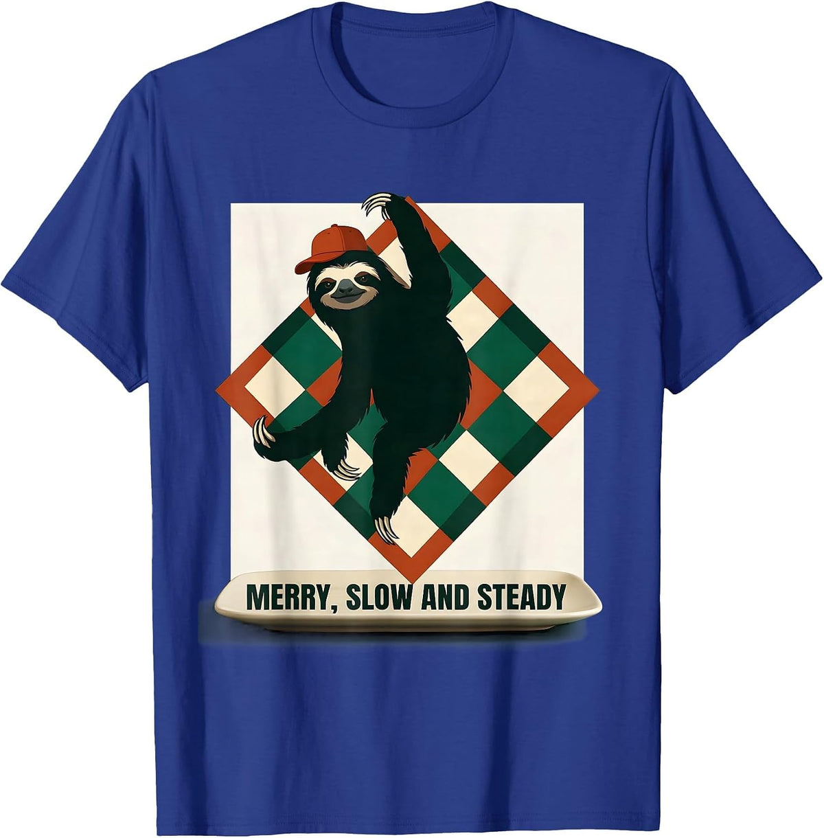 Men's Merry, Slow And Steady Funny Sloth Christmas Humor Sloth T-Shirt - Royal Blue